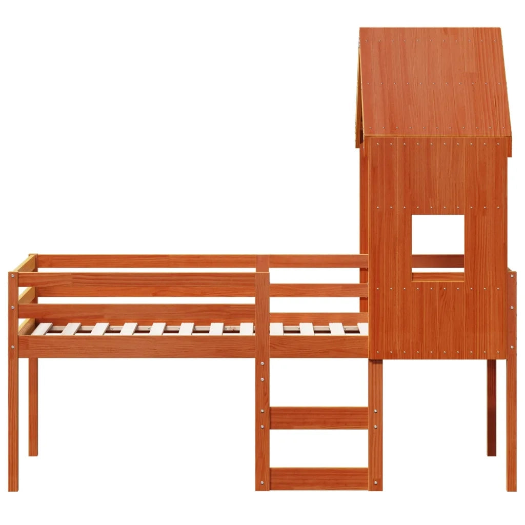 Letto a Soppalco con Tetto Cera 80x200 cm in Legno di Pino