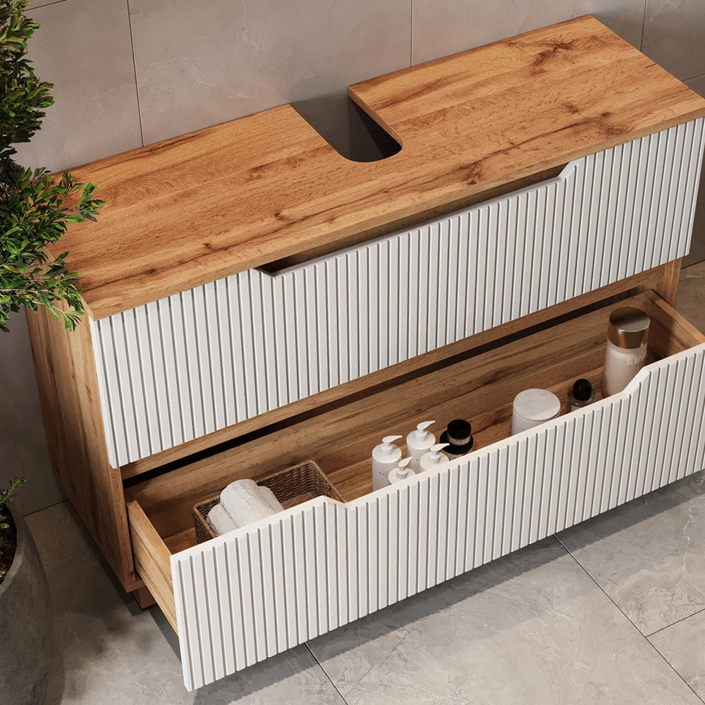 Vicco Mobile sottolavabo per bagno Rovere/bianco a strisce 99.4 x 62.5 cm con 2 cassetti