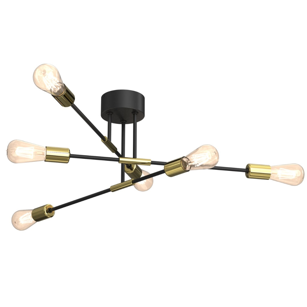 Plafoniera loft in metallo nero/oro Flame 6xE27 Luminex