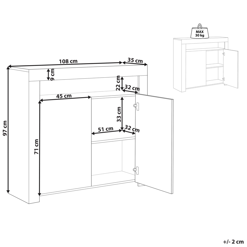 Credenza a 2 ante in mdf bianco truciolare 4 ripiani con illuminazione a led armadio di stoccaggio opaco