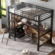 Letto a soppalco in metallo 90x200 cm con scrivania da 2 m, 3 cassetti e scala