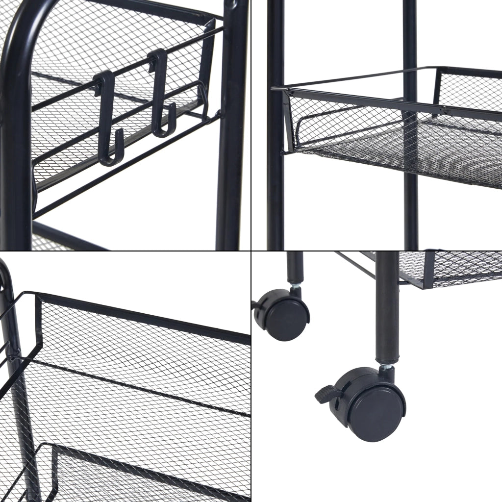 Carrello di servizio carrello da cucina/soggiorno unità di stoccaggio a 5 ripiani 103 x 44 x 26 cm acciaio nero 03_0009262