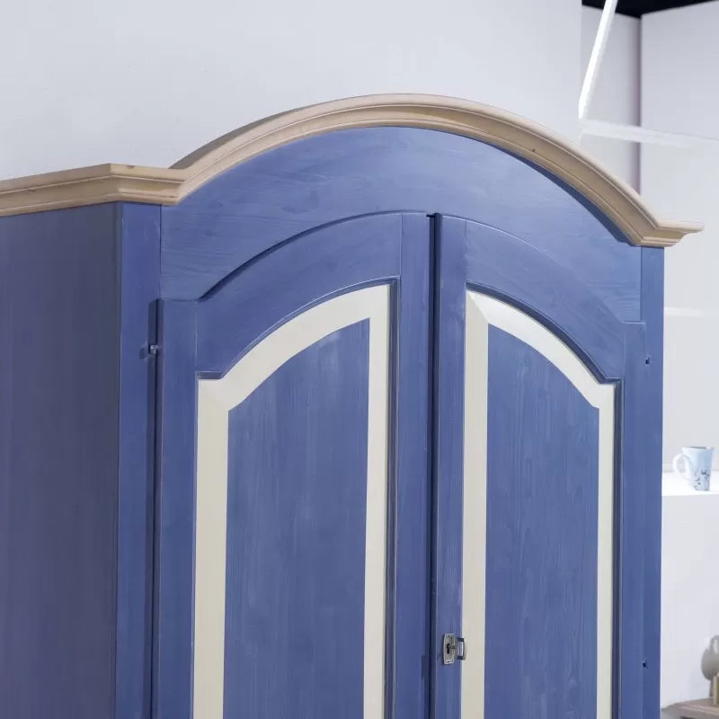 Armadio 2 porte in legno blu e miele shabby 125x60x200 (2202) - Mobili 2G