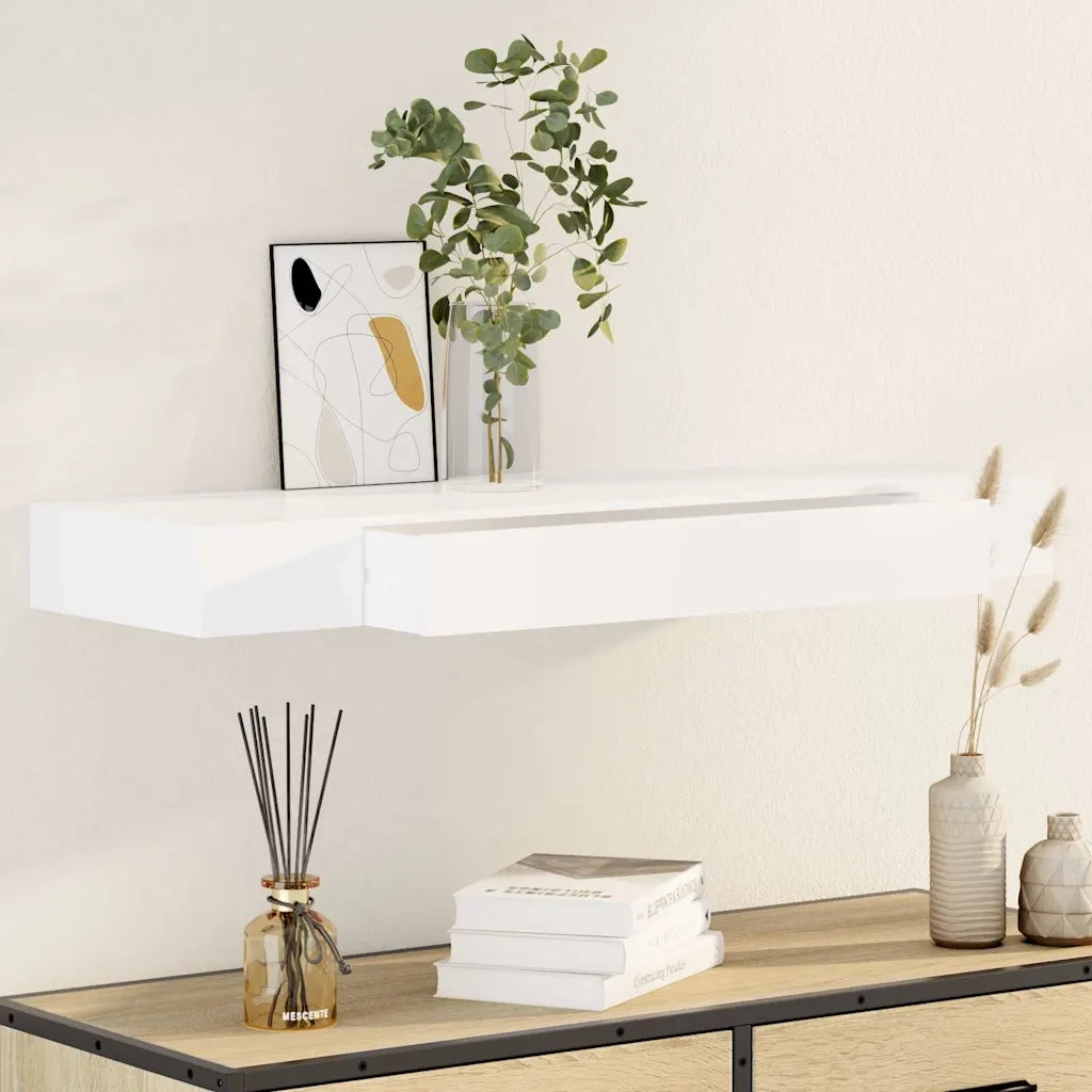 Mensola per Pareti con Cassetto Bianco MDF per Libri/DVD cod mxl 33735