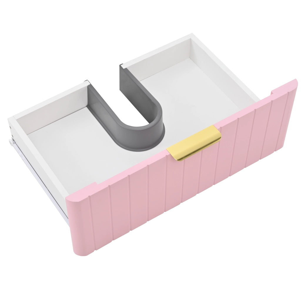 Mobile sottolavabo sospeso con lavabo singolo e doppio spazio contenitore in MDF rosa bianco 60,5 × 47,5 × 47 cm