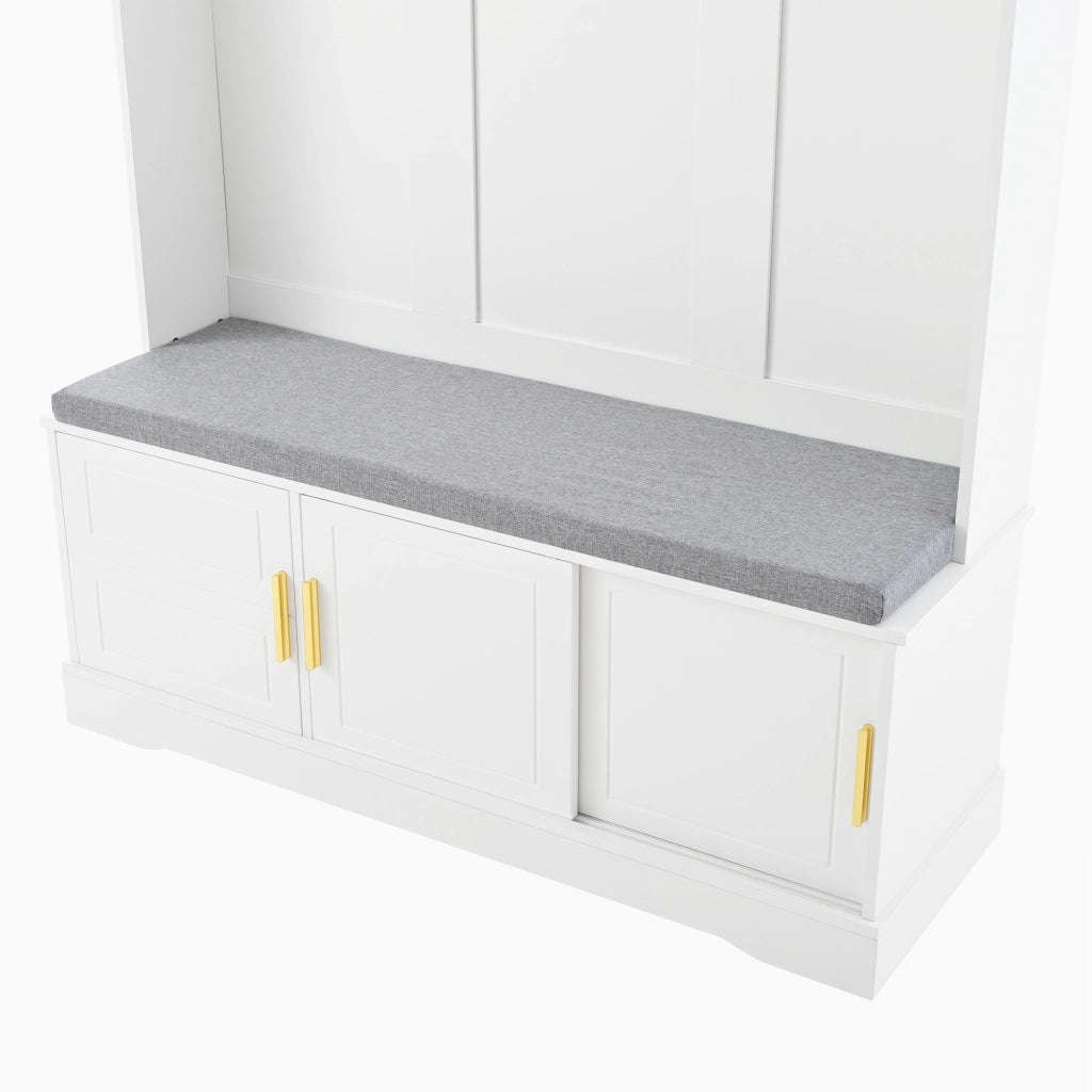 Appendiabiti con Panca Scarpiera e Ripiano; 6 Ganci; Dispositivo Antiribaltamento; Stile Moderno; in Pannello di Truciolare; Bianco; 120??40??191 cm