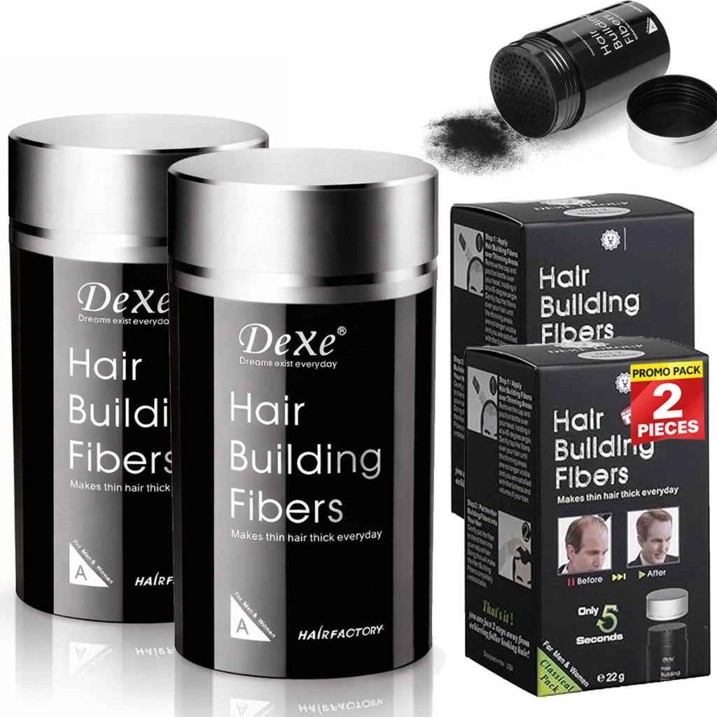 Fibre Capelli x 2 Barattoli Volumizzante Polvere per capelli Correttore Nero 22g