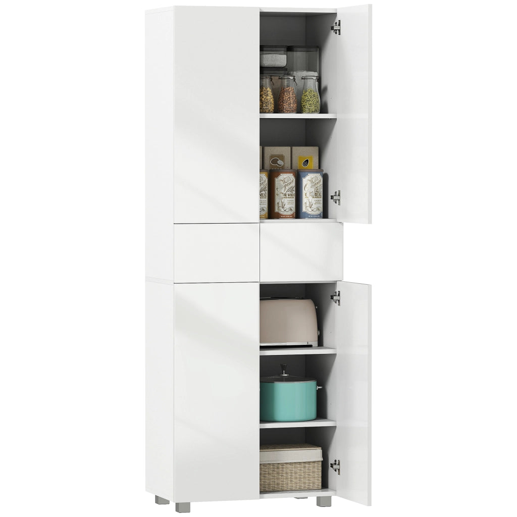 Armadio da Cucina con 4 Ante 2 Cassetti e Ripiani Regolabili ¨C zephmum ¨C Bianco 60x35x170 cm