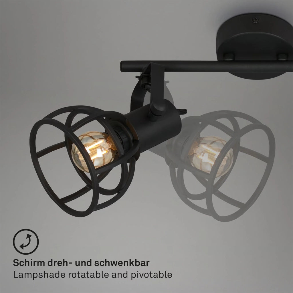 Plafoniera Vintage Korbo Acciaio Nero 2 Luci E14 Ip20