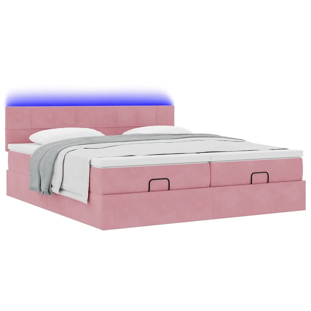 Struttura Letto Pouf con Materassi Rosa 180x200 cm Velluto 3312928