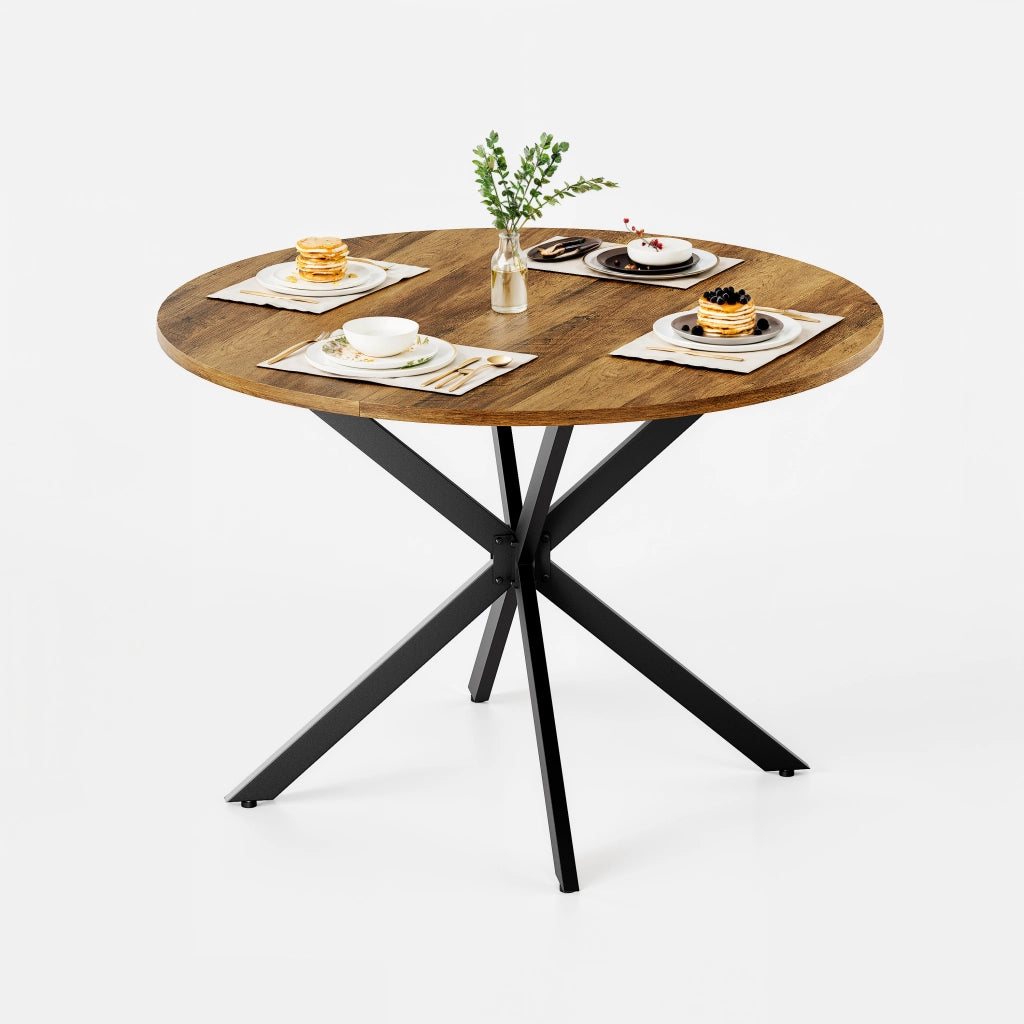Tavolo da pranzo rotondo con base a X e piedini regolabili per cucina in truciolare e ferro 120 cm