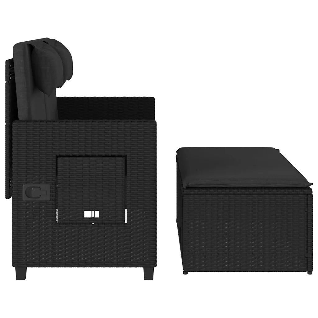 Panca Reclinabile da Giardino con Cuscini-Sgabello-Sedia da esterno Nera in Polyrattan 392276