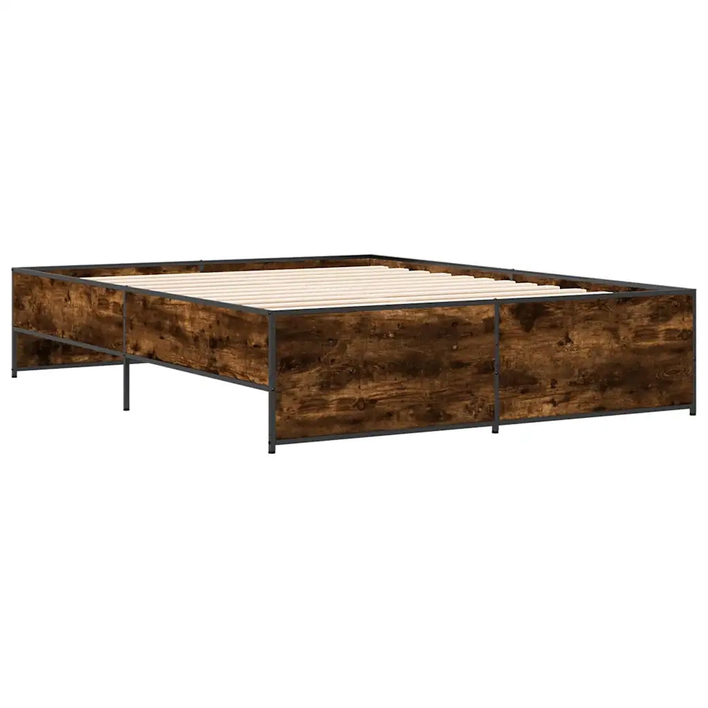 Letto matrimoniale | Letto per adulti | Giroletto Rovere Fumo 150x200 cm in Legno Multistrato Metallo