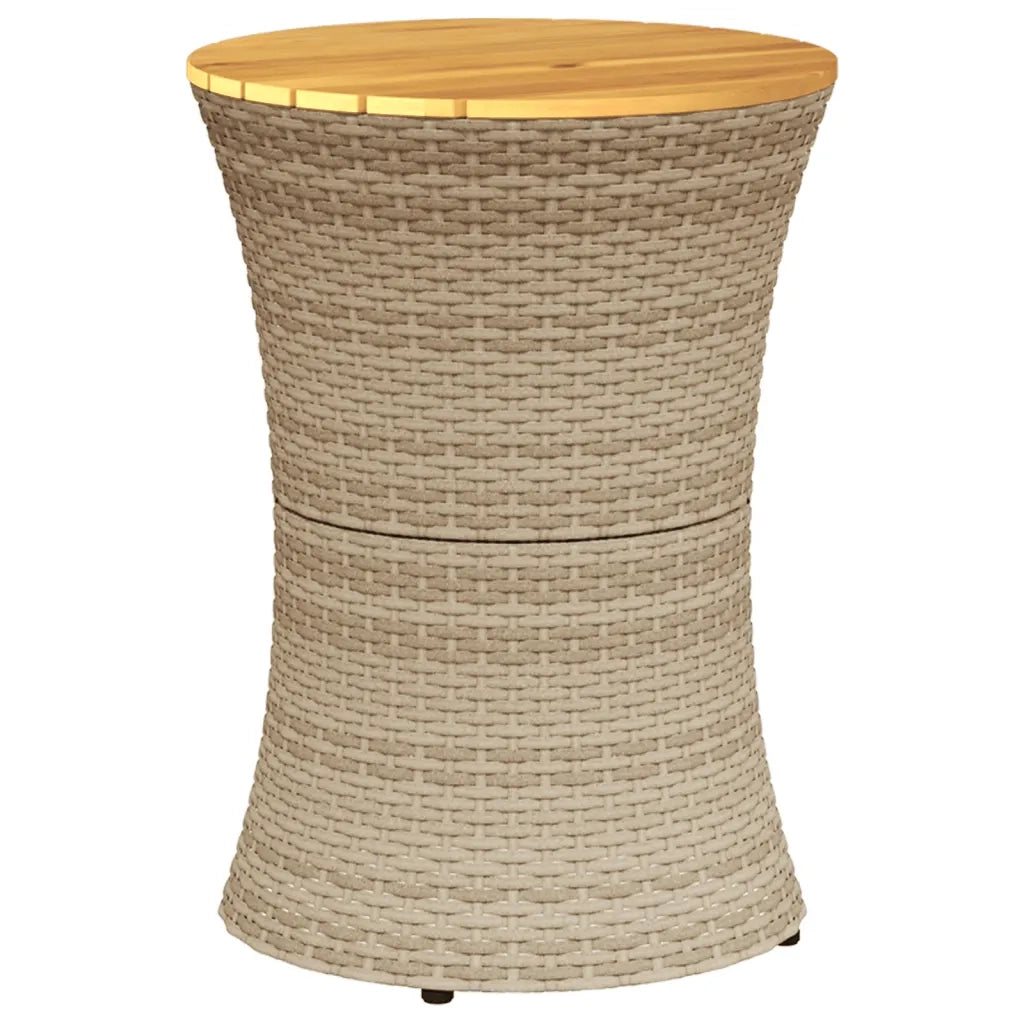 Tavolino-Tavolino da soggiorno-Tavolo Giardino Forma Tamburo Beige Polyrattan Legno Massello