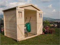 Box pino grezzo Greta 200x250cm blockhouse tetto pannelli OSB porta doppia Losa