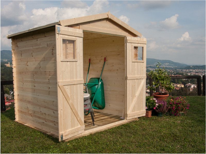 Box pino grezzo Greta 200x250cm blockhouse tetto pannelli OSB porta doppia Losa