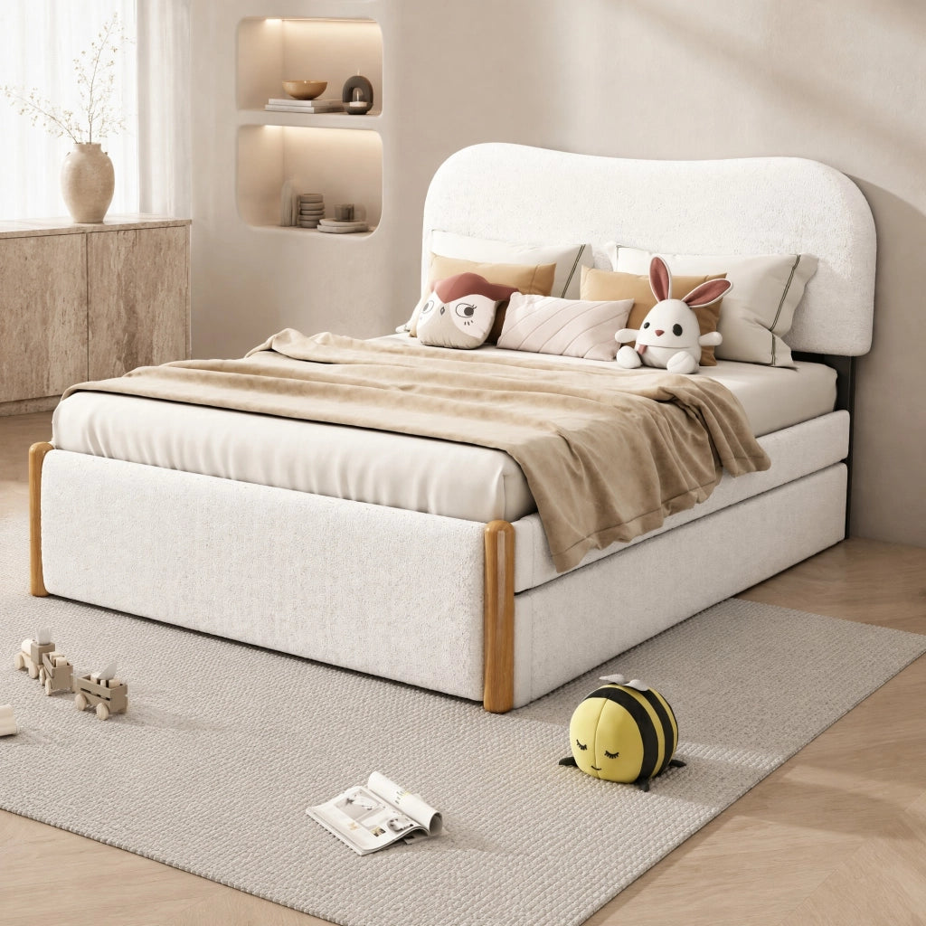 LETTO 140x200 cm con letto estraibile laterale Bianco in Plush e MDF