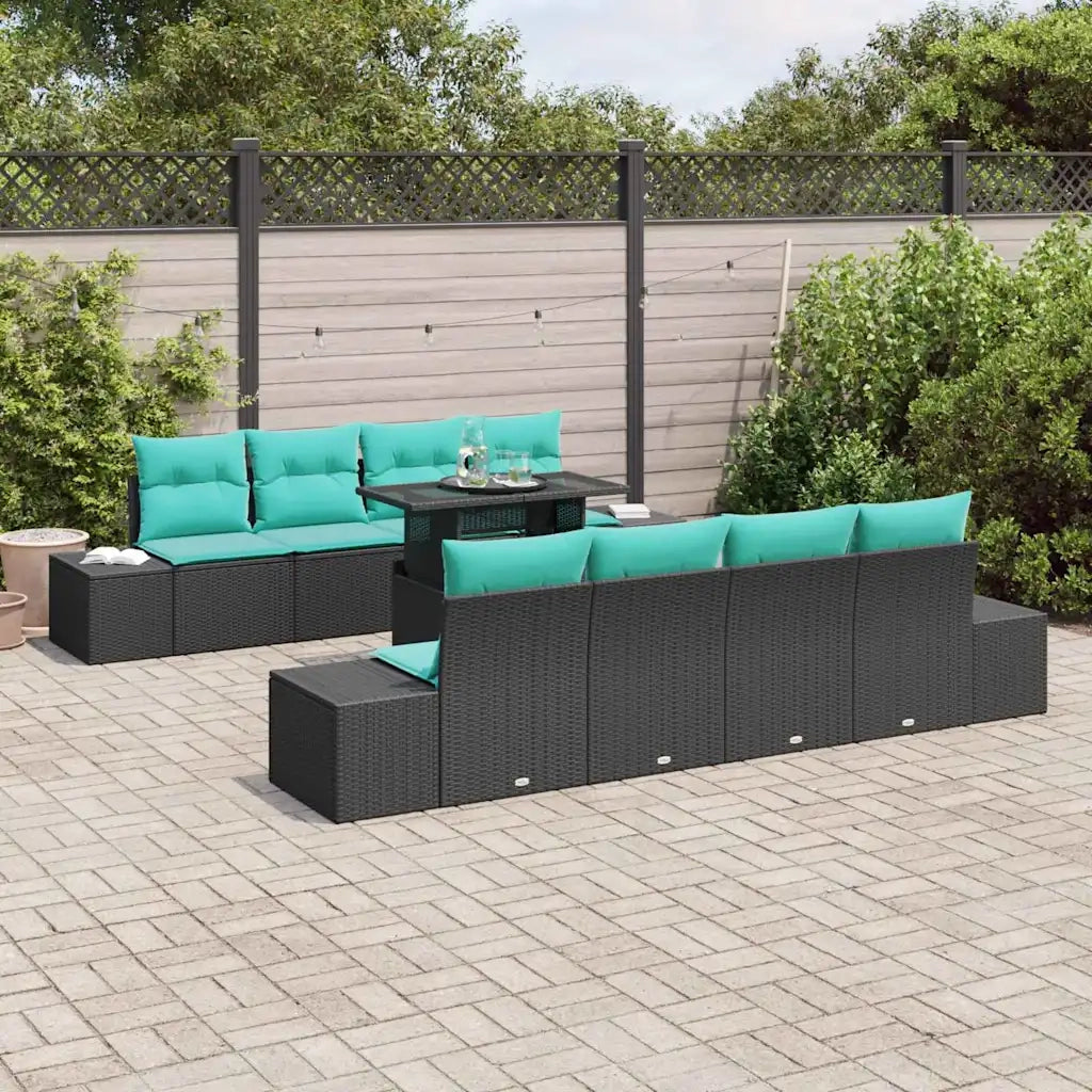 Set Divano da Giardino 9 pz 8-Numero di posti Nero e Blu 3349152