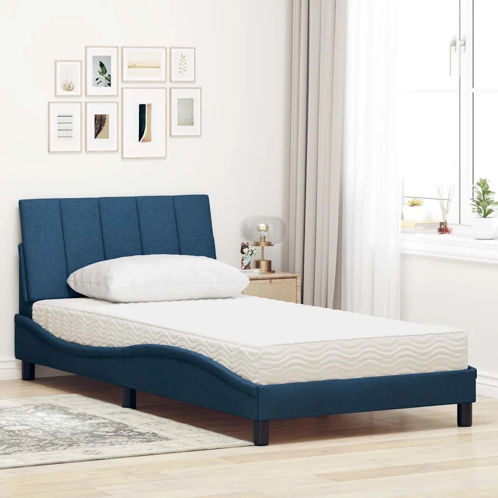 Letto con Materasso-Struttura Letto con Materasso Hanko Blu 100x200 cm in Tessuto
