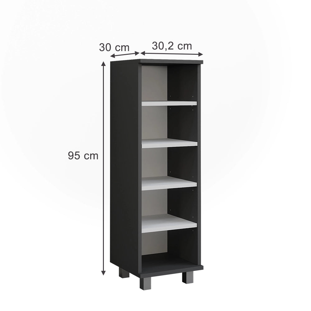 Vicco Mobiletto midi Antracite/bianco 30.2 x 95 cm con 5 scomparti aperti
