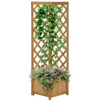 Fioriera da Giardino in Legno di Abete Marrone con Grigliato per Rampicanti e Decorazioni, 40x40x145 cm
