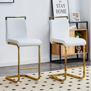 Sgabello da bar set da 2 con schienale e poggiapiedi per cucina e ristorante moderno in pelle PU e metallo, bianco e oro