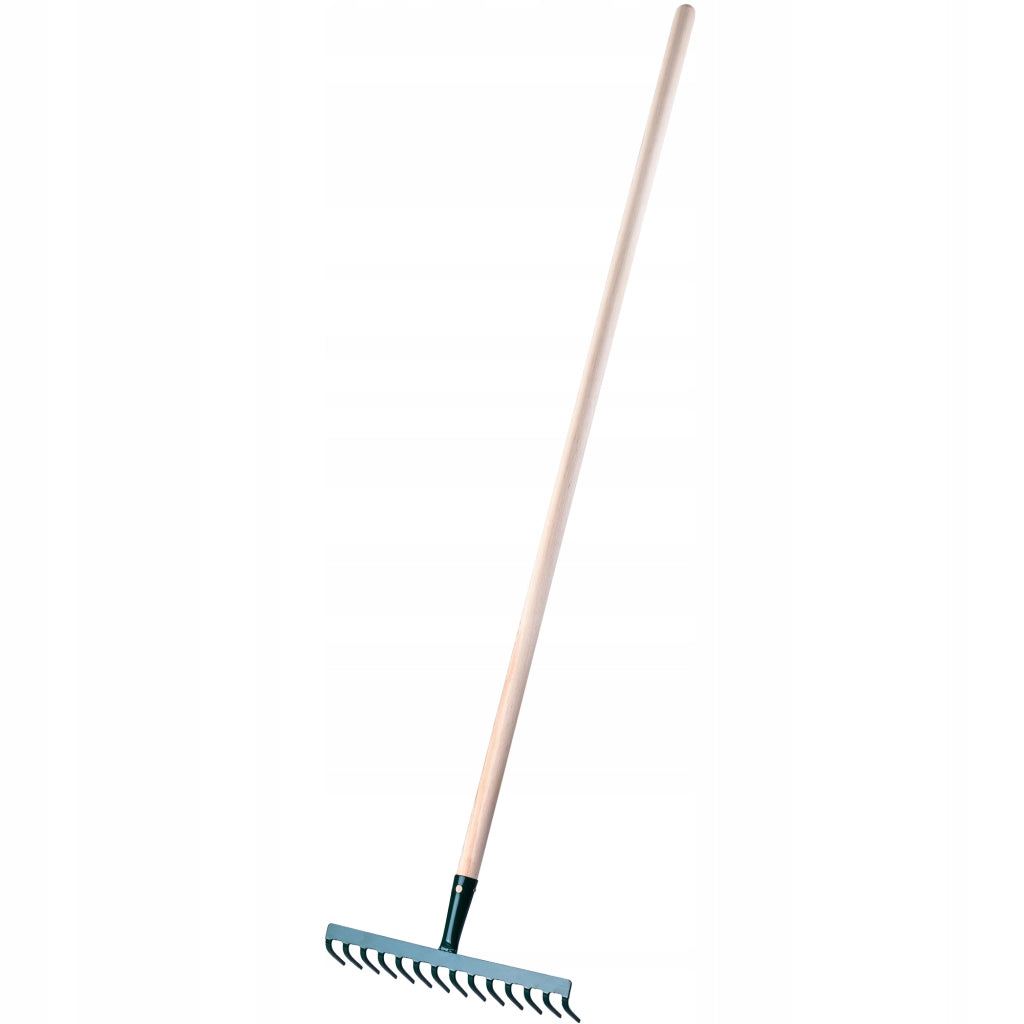 Rastrello per foglie KADAX per giardino, con manico in legno, lunghezza 138 cm, 14 denti, robusto.