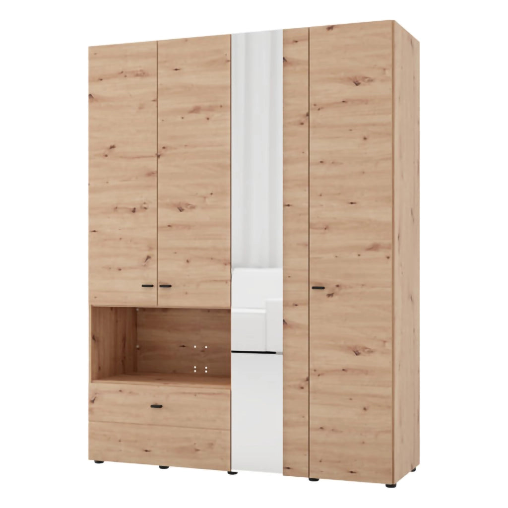 Armadio Camera da Letto Omete, Guardaroba Grande 4 Ripiani, 155x208h cm Marrone Rovere Nodi