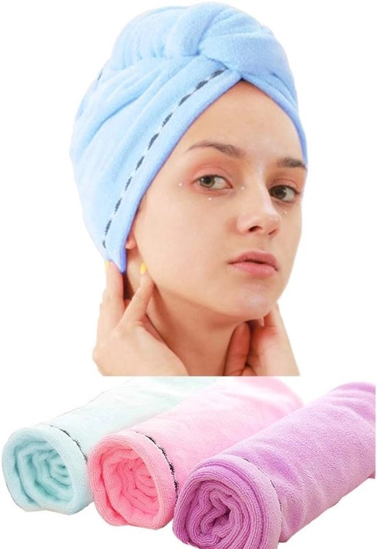 Set di 3 asciugamani in microfibra per asciugare i capelli - Asciugamano a spirale con chiusura a nodi - Rapido asciugamento dei capelli - con chiusura velcro - per asciugare i capelli in modo rapido e facile