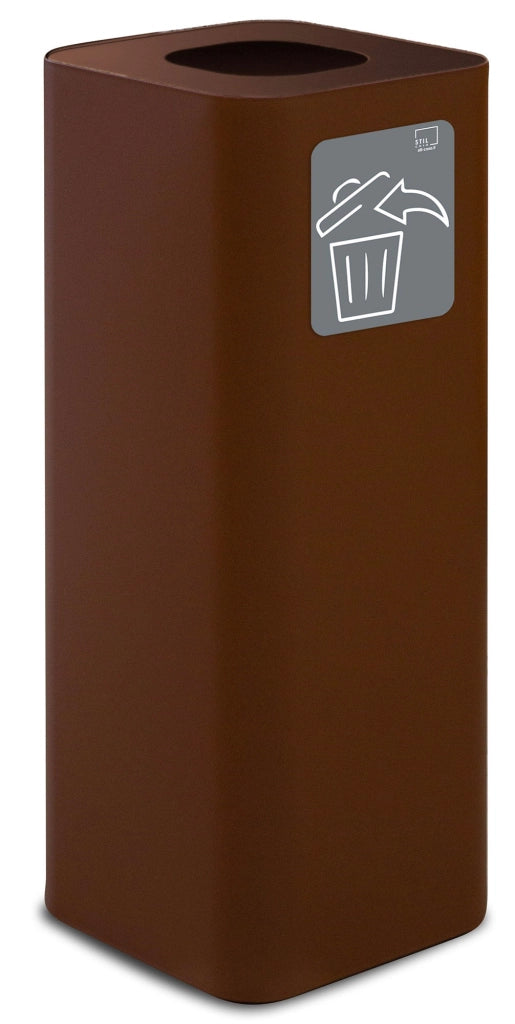 Pattumiera Per Raccolta Rifiuti 30x30xh80 cm In Acciaio Verniciato con Pittogramma Magnetico Marrone