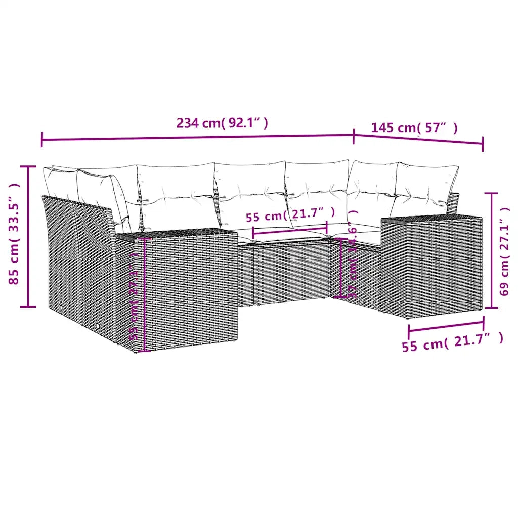 Set Divano da Giardino 6 pz con Cuscini Marrone in Polyrattan 3255320