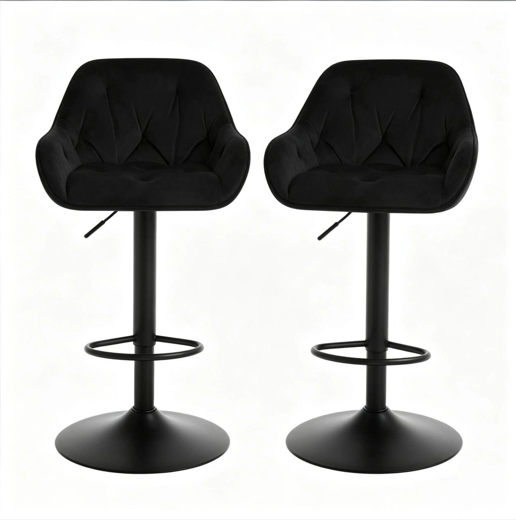 Set 2 sgabelli da bar in velluto nero regolabili
