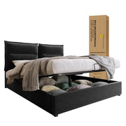 Letto contenitore matrimoniale 140×200 cm con testiera regolabile e materasso incluso; velluto; nero