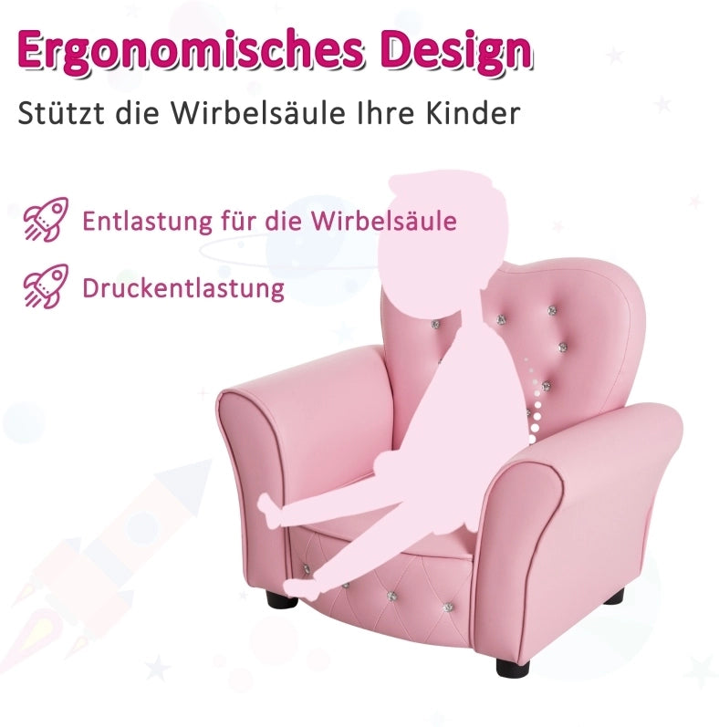 Poltroncina per bambini rosa in PVC e legno massello