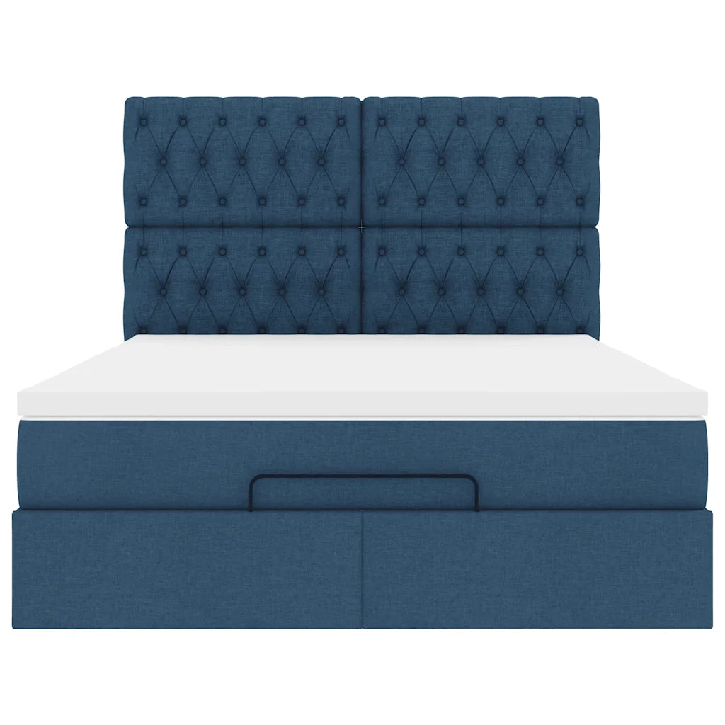 Struttura Letto Pouf con Materasso Blu 140x200cm in Tessuto 3313250