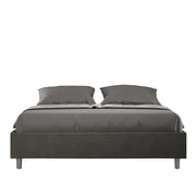 Letto Matrimoniale 160x200 cm con Rete e Contenitore Giroletto con Alzata Comoda Imbottito in Microfibra Azelia Grigio