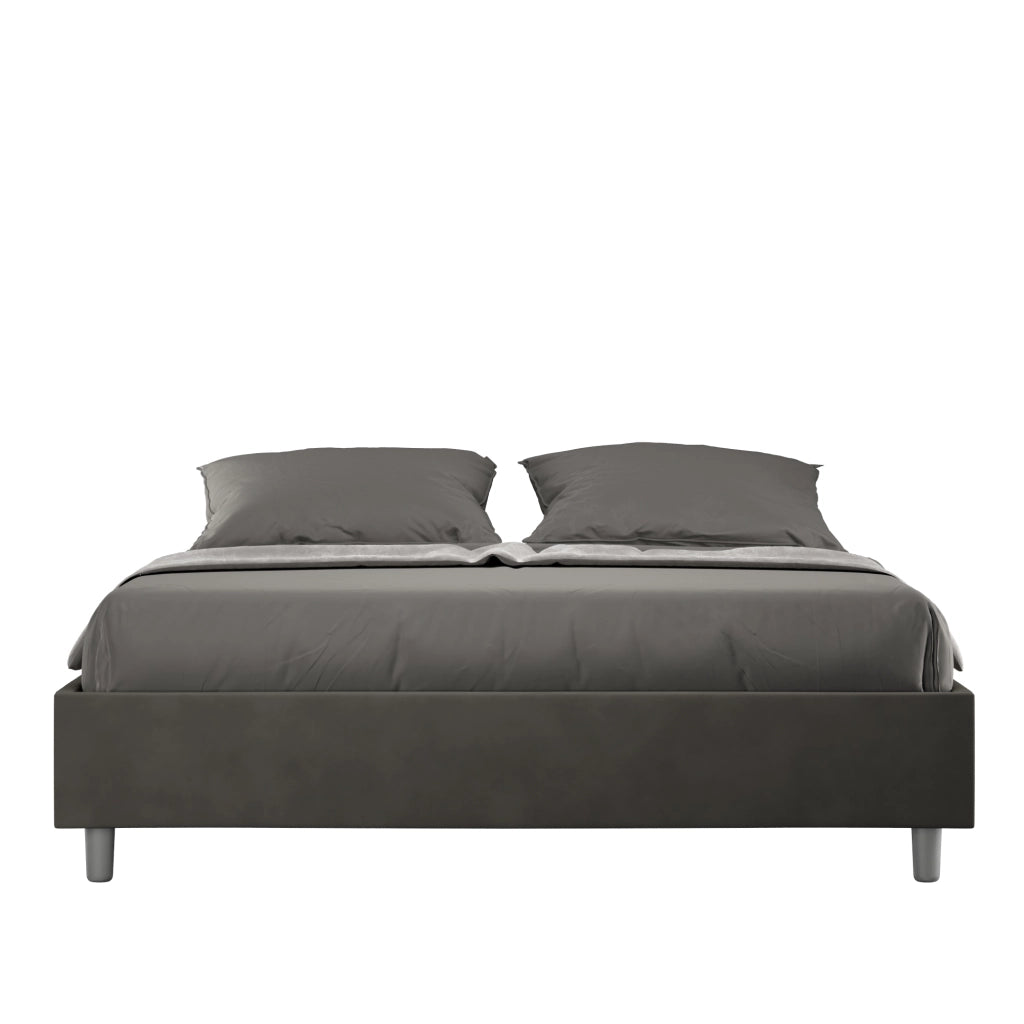 Letto Matrimoniale 160x200 cm con Rete e Contenitore Giroletto con Alzata Comoda Imbottito in Microfibra Azelia Grigio