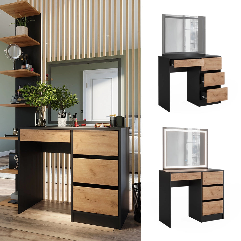 Vicco Tavolo da toilette Antracite/quercia dorata 90 x 75 cm con specchio a LED