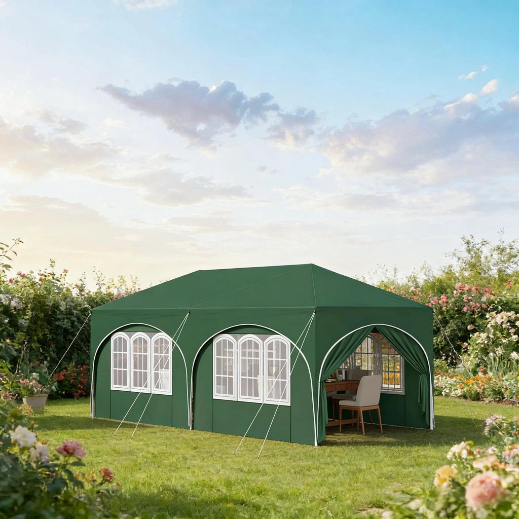 GAZEBO 3x6 m in ferro e tessuto Oxford verde