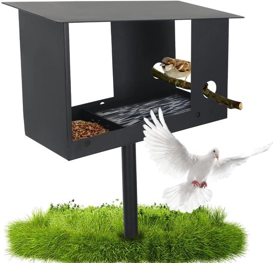Casa per uccelli con stand, stazione alimentare per uccelli in metallo, 3-in-1 casa per uccelli, casa per uccelli resistente all'acqua, stazione per uccelli, villa per uccelli, casa per uccelli in piedi per esterno