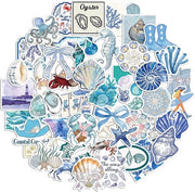 Sticker acquatici per immersione - 50 pezzi - Animali marini - Sticker autoadesivi per acqua - Creature marine divertenti - Materiale PVC - Blu