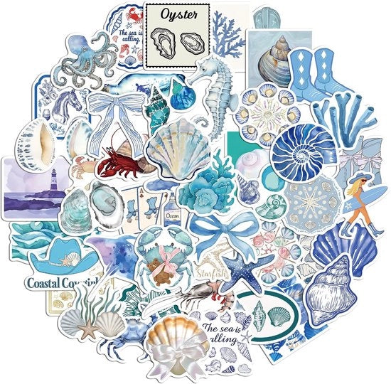 Sticker acquatici per immersione - 50 pezzi - Animali marini - Sticker autoadesivi per acqua - Creature marine divertenti - Materiale PVC - Blu