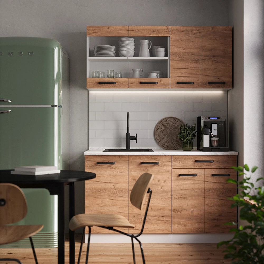 Vicco Cucina monoblocco Quercia dorata/bianco 140 cm senza piano di lavoro