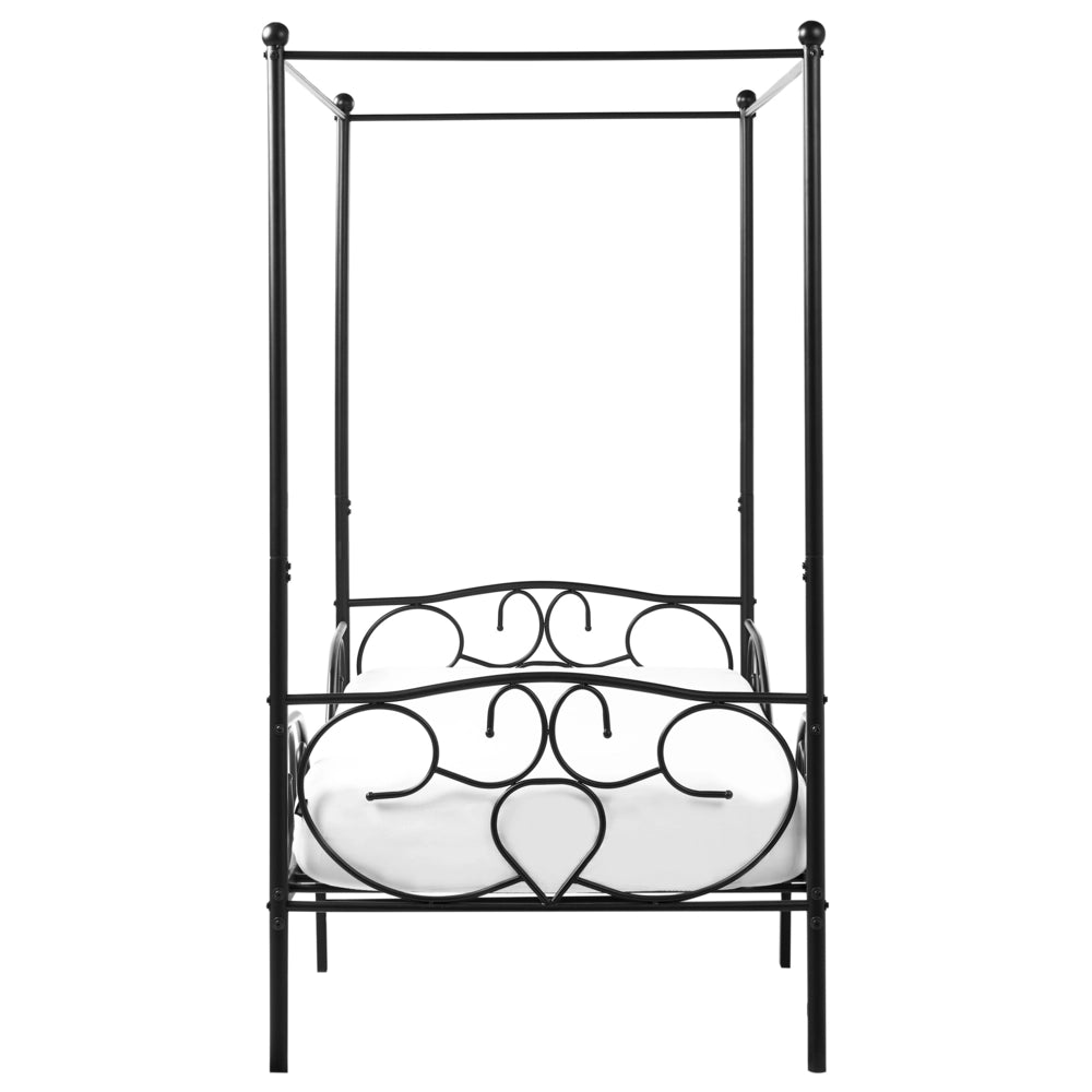 Letto a baldacchino in metallo nero 90 x 200 cm EU misura singola Retro Decorativo