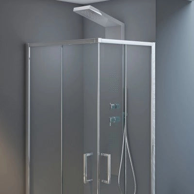 Box doccia angolare 80x80 cm doppio scorrevole in cristallo trasparente Ted