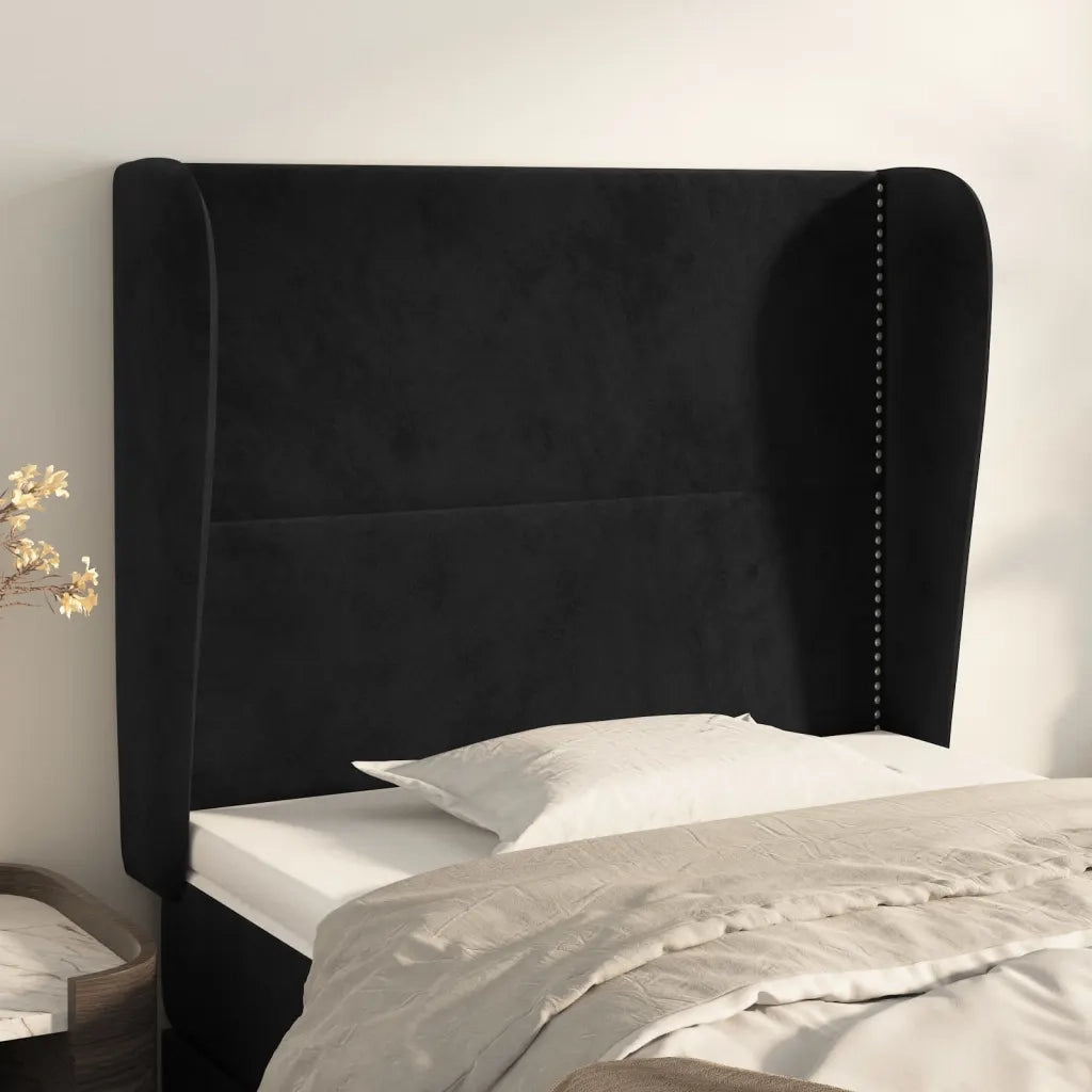 Testiera ad Orecchio Nera 83x23x118/128 cm in Velluto 3117848