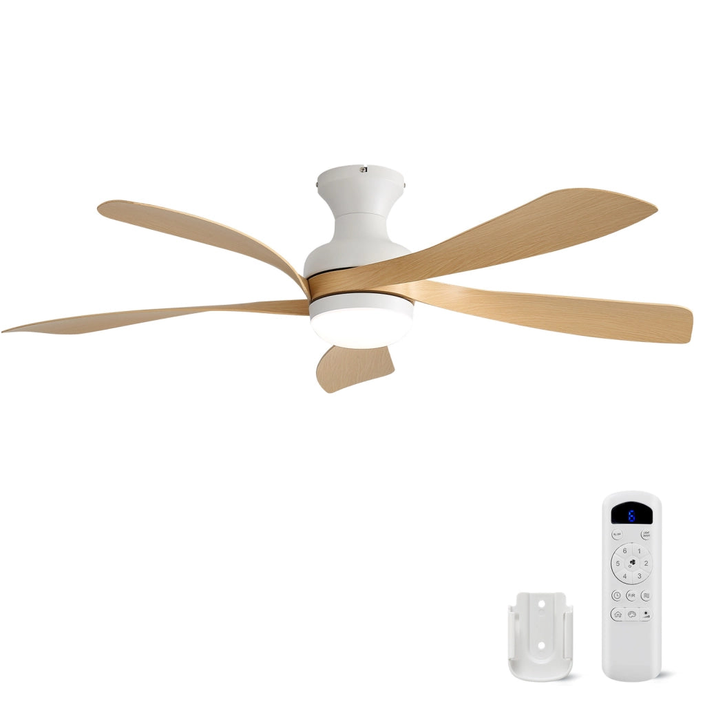 Ventilatore da soffitto con LED dimmerabile; motore DC reversibile e telecomando; bianco