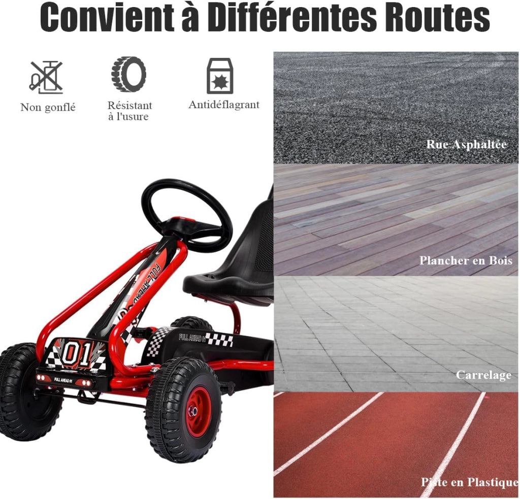 Go Kart a Pedali per Bambini, Macchina per Bambini con Sedili Regolabili in 2 Posizioni e 4 Ruote Antisdrucciolo, Carico 30 kg, per 3 Anni + (Rosso, 92 x 50 x 53 cm)