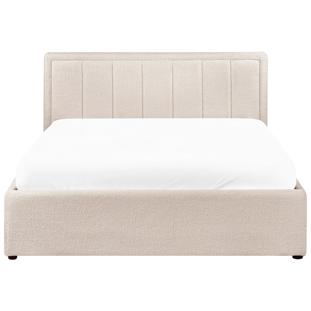 Letto Ottomano Beige Boucle 140x200 cm Struttura imbottita con Testiera