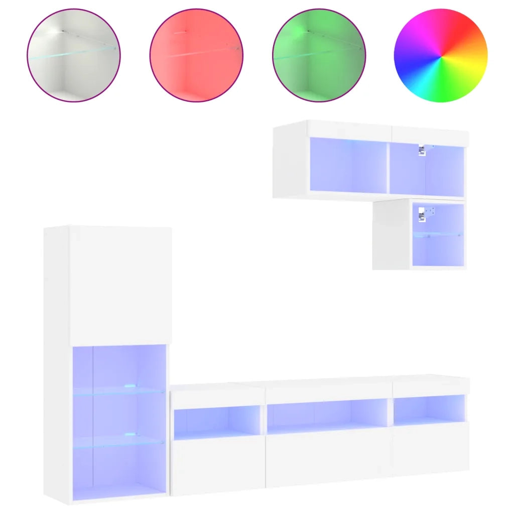 Mobili TV a Muro con LED 6pz-Set di 6 Credenza per TV sospesa Bianchi in Legno Multistrato